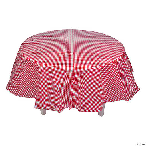 82" Red Gingham Round Plastic Tablecloth
