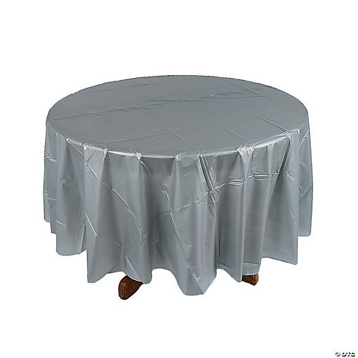 82" Silver Round Plastic Tablecloth