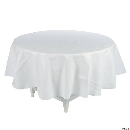 82" White Round Tablecloth with Flannel Back