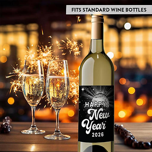 8PC Wine Bottle Happy New Year Silver