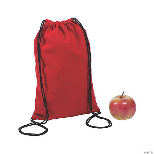 9 1/2" x 14 1/2" Red Polyester Drawstring Bags - 12 Pc.