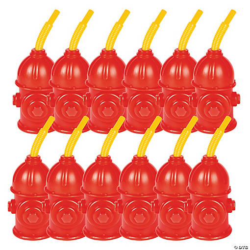 9 oz. Bulk 48 Ct. Fire Hydrant Reusable Plastic Cups with Straws