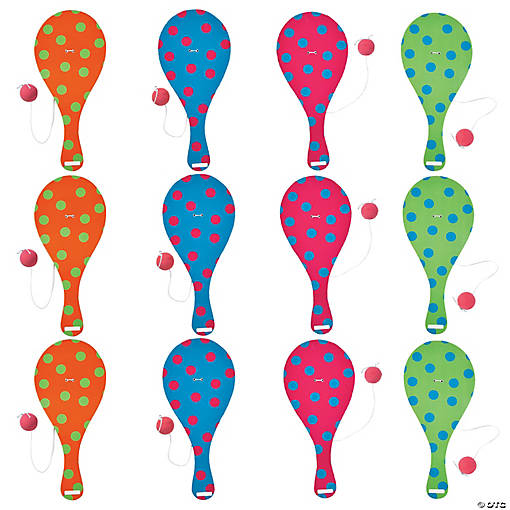 9" Spring Bright Colors &amp; Patterns Paddleball Games - 12 Pc.