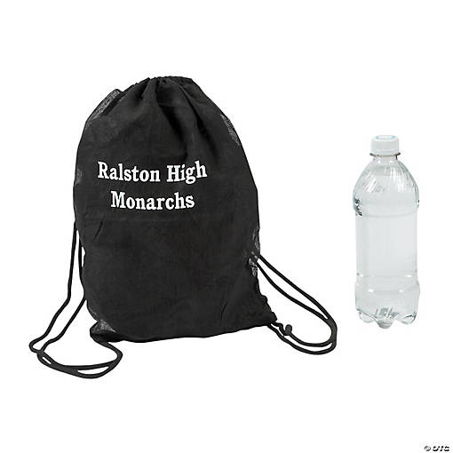 9" x 14" Personalized Black Drawstring Bags- 12 Pc.