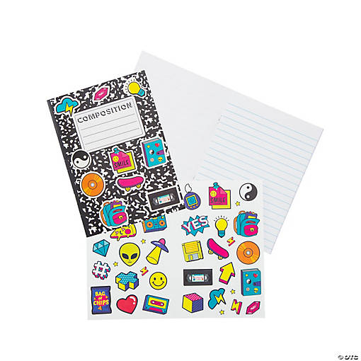 90s Theme Composition Journals with Stickers - 12 Pc.