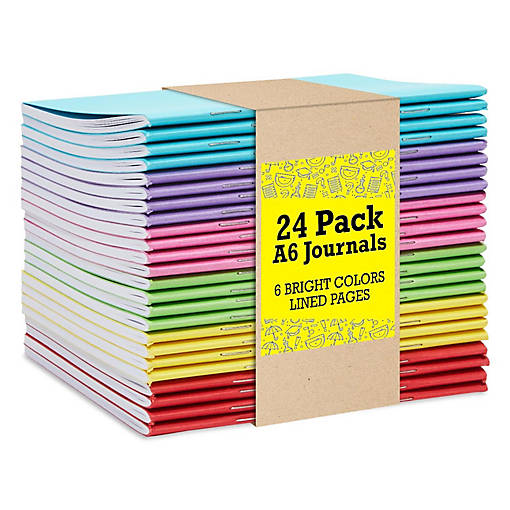 A6 Lined Journals 24 Pack - Mini Notebooks for Writing, Note Taking, or Sketching - Small Journal Bulk Set for Students