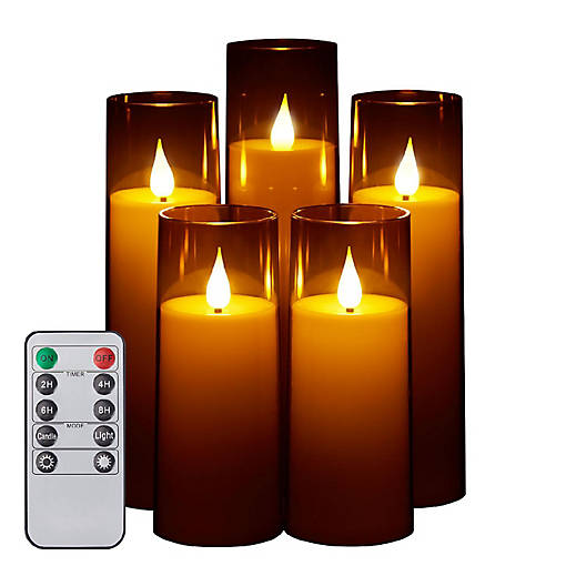 Acrylic Shell Pillar Flameless Candles Grey