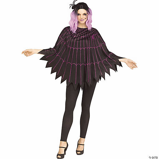 Adults Spiderweb Glitter &amp; Black Polyester Poncho - One Size