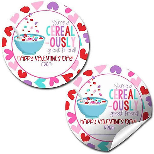 AmandaCreation Breakfast Cereal Valentine Envelope Seals 40pc.