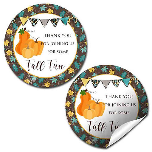 AmandaCreation Fall Pumpkins &amp; Teal Leaves Envelope Seals 40pc.