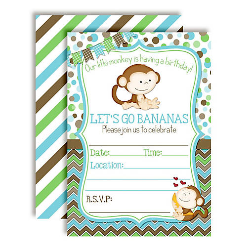 AmandaCreation Monkey Boy Birthday Invites 40pc.
