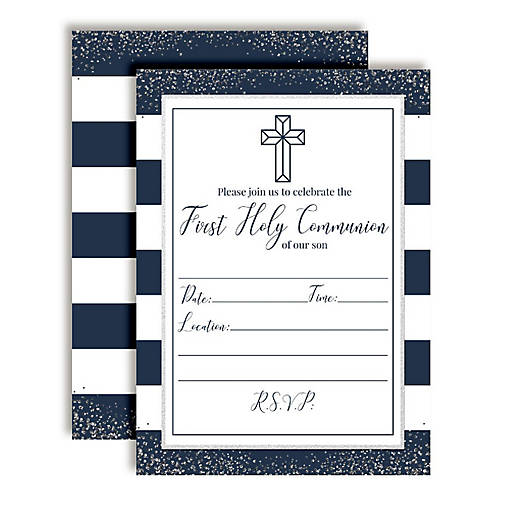 AmandaCreation Navy and Silver Communion Invites 40pc.
