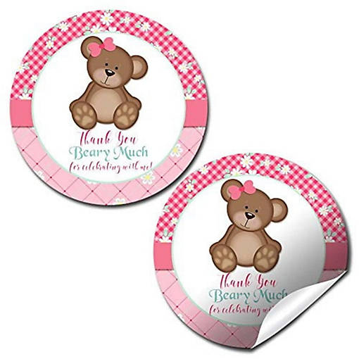 AmandaCreation Pink Teddy Bear Envelope Seals 40pc.