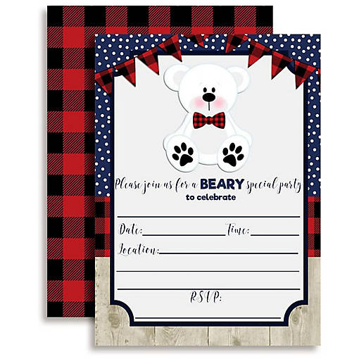 AmandaCreation Plaid Polar Bear Invites 40pc.