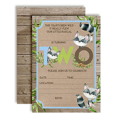 AmandaCreation Racoon Second Birthday Boy Invites 40pc.