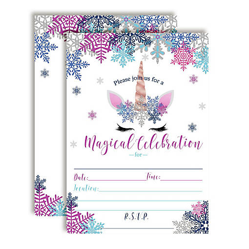 AmandaCreation Snowflake Unicorn Face Invites 40pc.