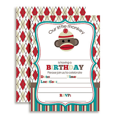 AmandaCreation Sock Monkey Birthday Invites 40pc.