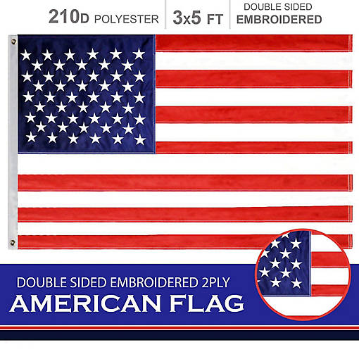 American Flag 210D Embroidered Polyester 3x5 Ft  Double Sided