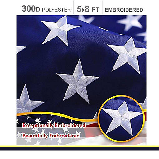 American Flag 300D Embroidered Polyester 5x8 Ft
