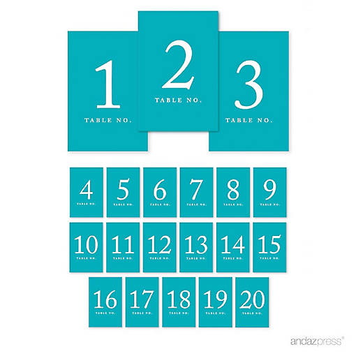 Aqua Table Numbers 1 20 4x6