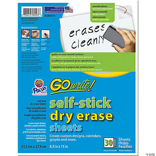 Array Dry Erase Sheets, Self-Adhesive, White, 8-1/2" x 11", 30 Sheets