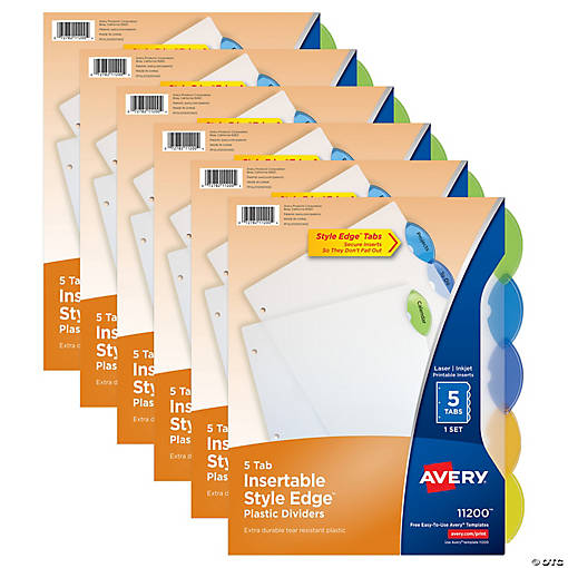 Avery Insertable Style Edge Plastic Dividers, 5-Tab Set, Multicolor, 6 Sets