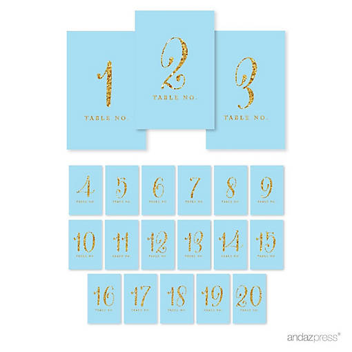 B.Blue Gold Glitter Table Numbers 1-20