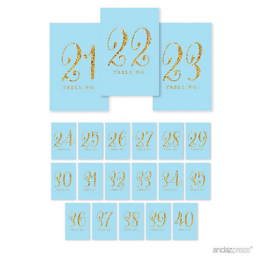 B.Blue Gold Glitter Table Numbers 21-40