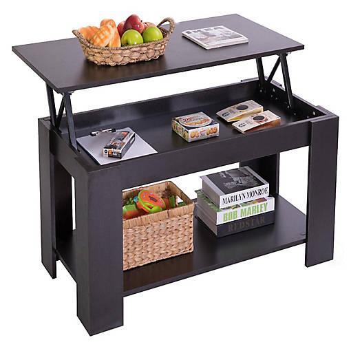 Basicwise Modern Wood Coffee Table with Lift Tabletop, Black