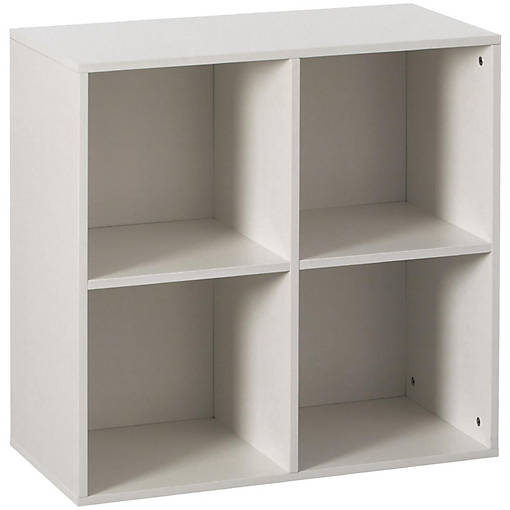 Basicwise Modern Wooden Toy Storage Bookshelf 4 Cube Organizer Square Bookcase, White