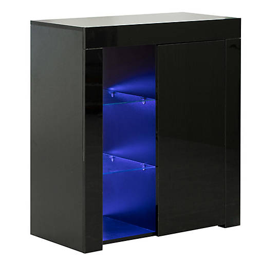 Basicwise Office or Living Room Side Storage Cabinet With LED, Black