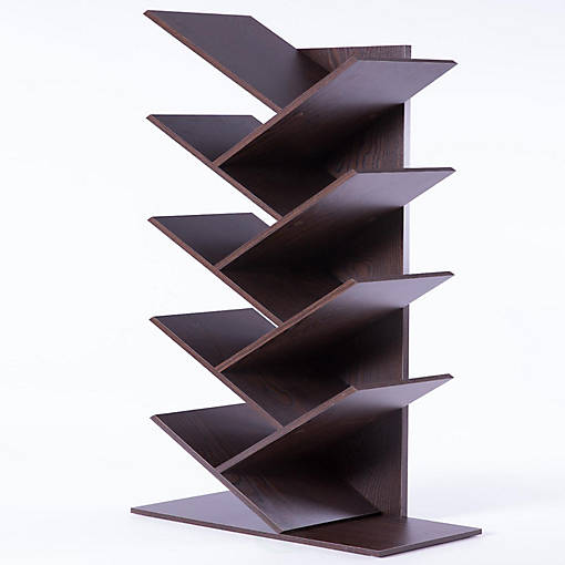 Basicwise Wooden 9-Shelf Tree Magazine CD Storage Bookcase, Brown