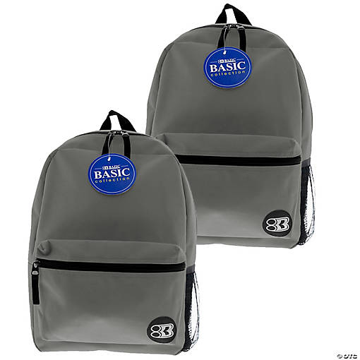 BAZIC Products 16" Basic Backpack, Gray, Pack of 2