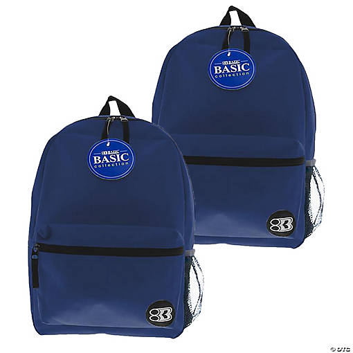 BAZIC Products 16" Basic Backpack, Navy Blue, Pack of 2