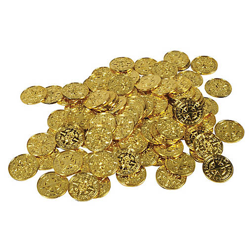 Beistle - 1&amp;#189;" - Gold - Plastic Pirate Coins Assorted Size Gold!