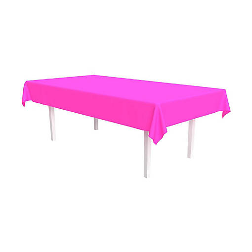 Beistle - 54" x 108" Neon Pink Plastic Rectangular Tablecover - 12 Pack