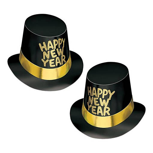 Beistle - Black Hi-Hat w/Glittered HNY - 25 Pack