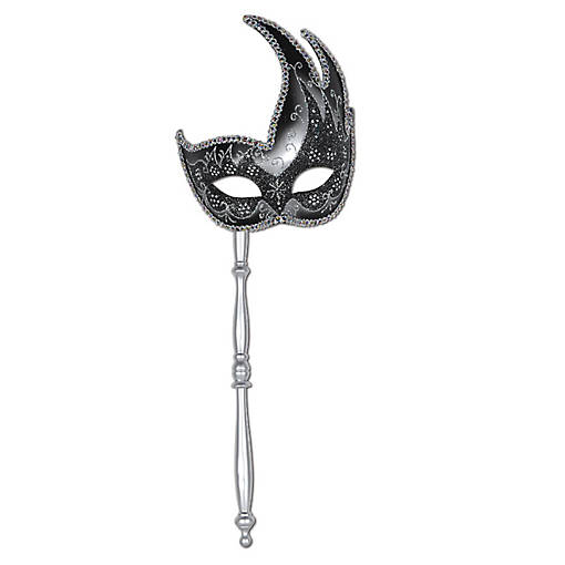 Beistle - Glittered Mask w/Stick - Silver - 12 Pack