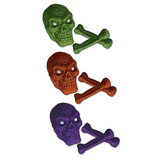 Beistle - Glittered Plastic Skull &amp; Bones - 12 Pack
