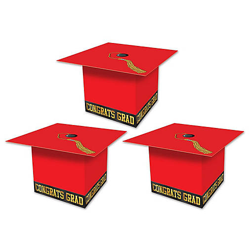Beistle - Grad Cap Favor Boxes - Red - 12 Pack