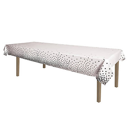 Beistle - Metallic Polka Dots Tablecover - Silver - 12 Pack