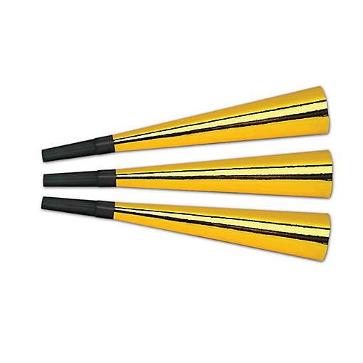 Beistle - Pkgd Foil Horns - Golden - 12 Pack