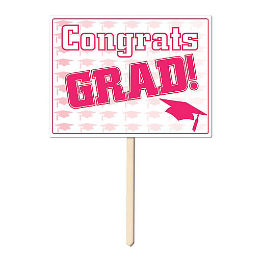 Beistle - Plastic Congrats Grad Yard Sign - Pink - 6 Pack