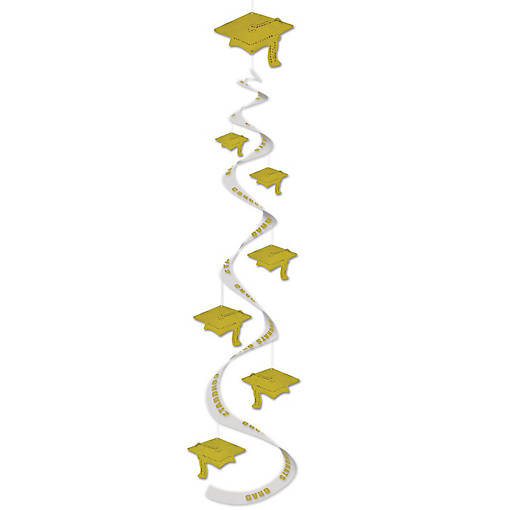 Beistle - Printed Grad Cap Whirls - Golden - 6 Pack