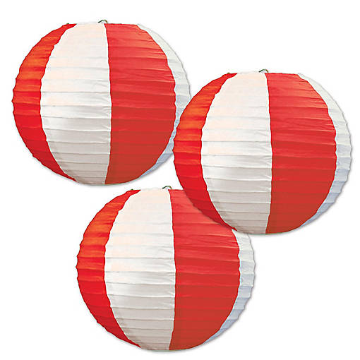 Beistle - Red &amp; White Stripes Paper Lanterns - 6 Pack