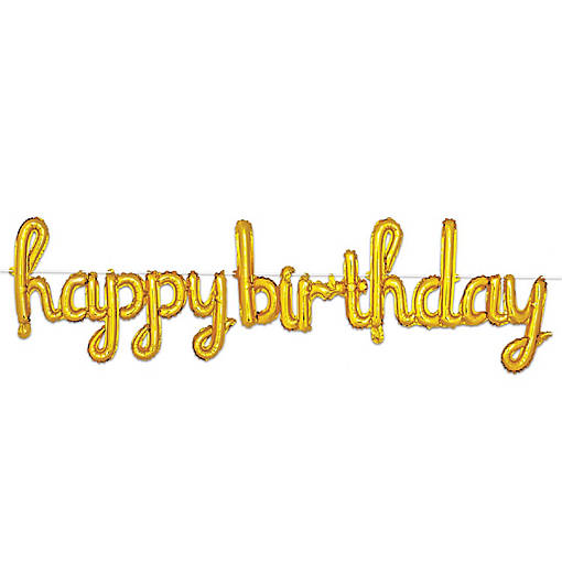 Beistle - Script Happy Birthday Balloon Streamer - Golden - 6 Pack