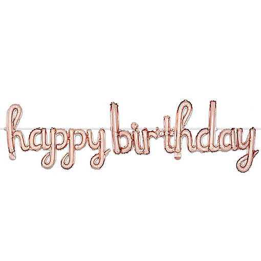 Beistle - Script Happy Birthday Balloon Streamer - Rose Gold - 6 Pack