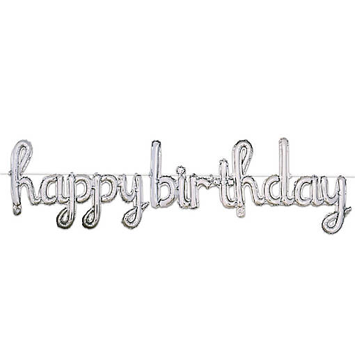 Beistle - Script Happy Birthday Balloon Streamer - Silver - 6 Pack