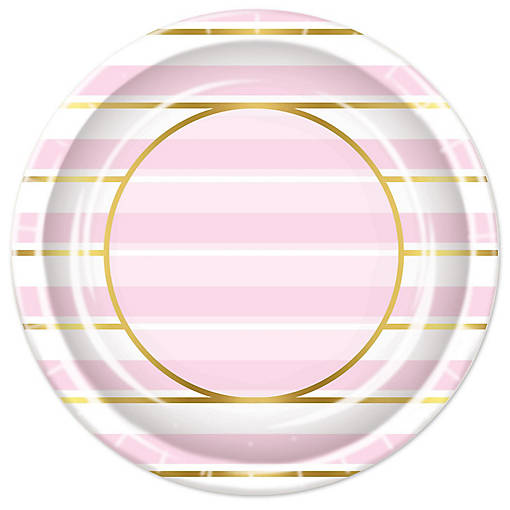 Beistle - Striped Plates - Pink - 12 Pack