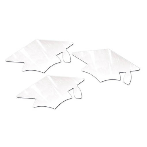 Beistle - White Metallic Grad Cap Cutouts - 6 Pack
